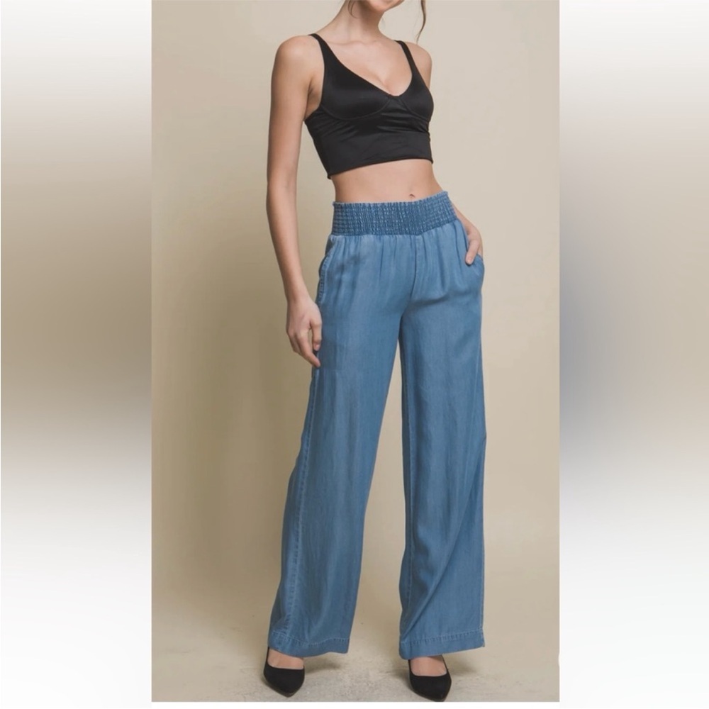 15 Made in Italy Wide Leg Light Jean Tencel Pants - Picture 3 of 4